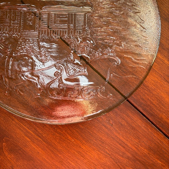 2504 Libbey Glass Vintage Serving Platter Christmas Winter Sleigh Ride Scene - Picture 5 of 6